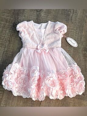 Nwt girls 3t Nannette Light Pink Floral Rosette Tulle Party Dress